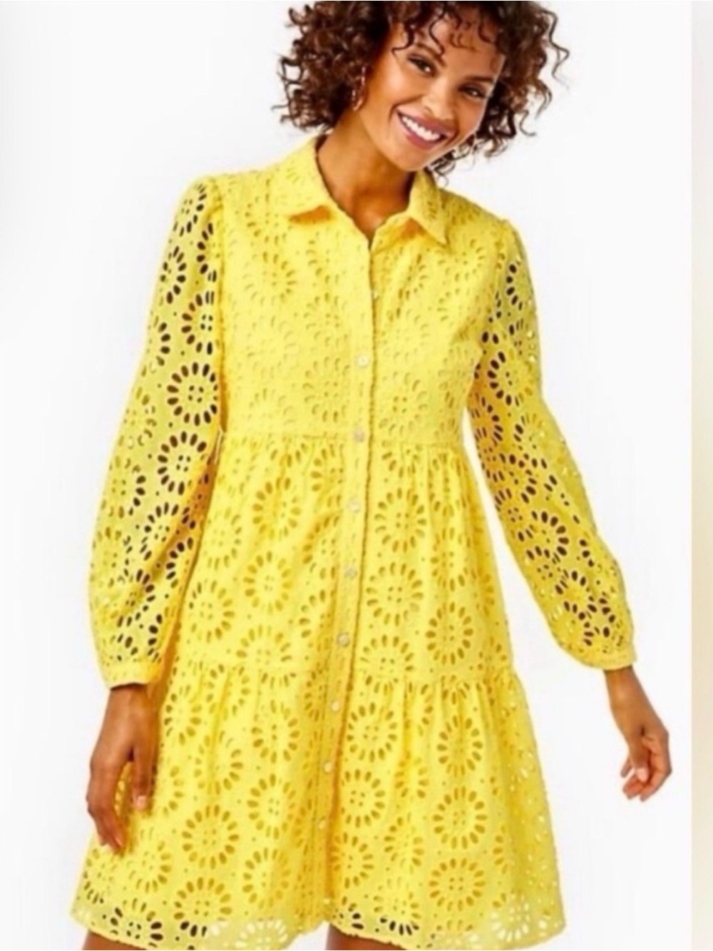 Lilly Pulitzer Yellow Eyelet Long Sleeve Dress
